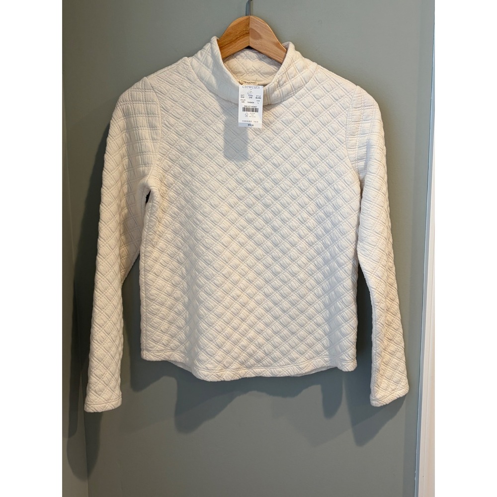Crewcuts J.Crew Kids Ivory Quilted Mock Neck Pullover Sweater Size L 10-11